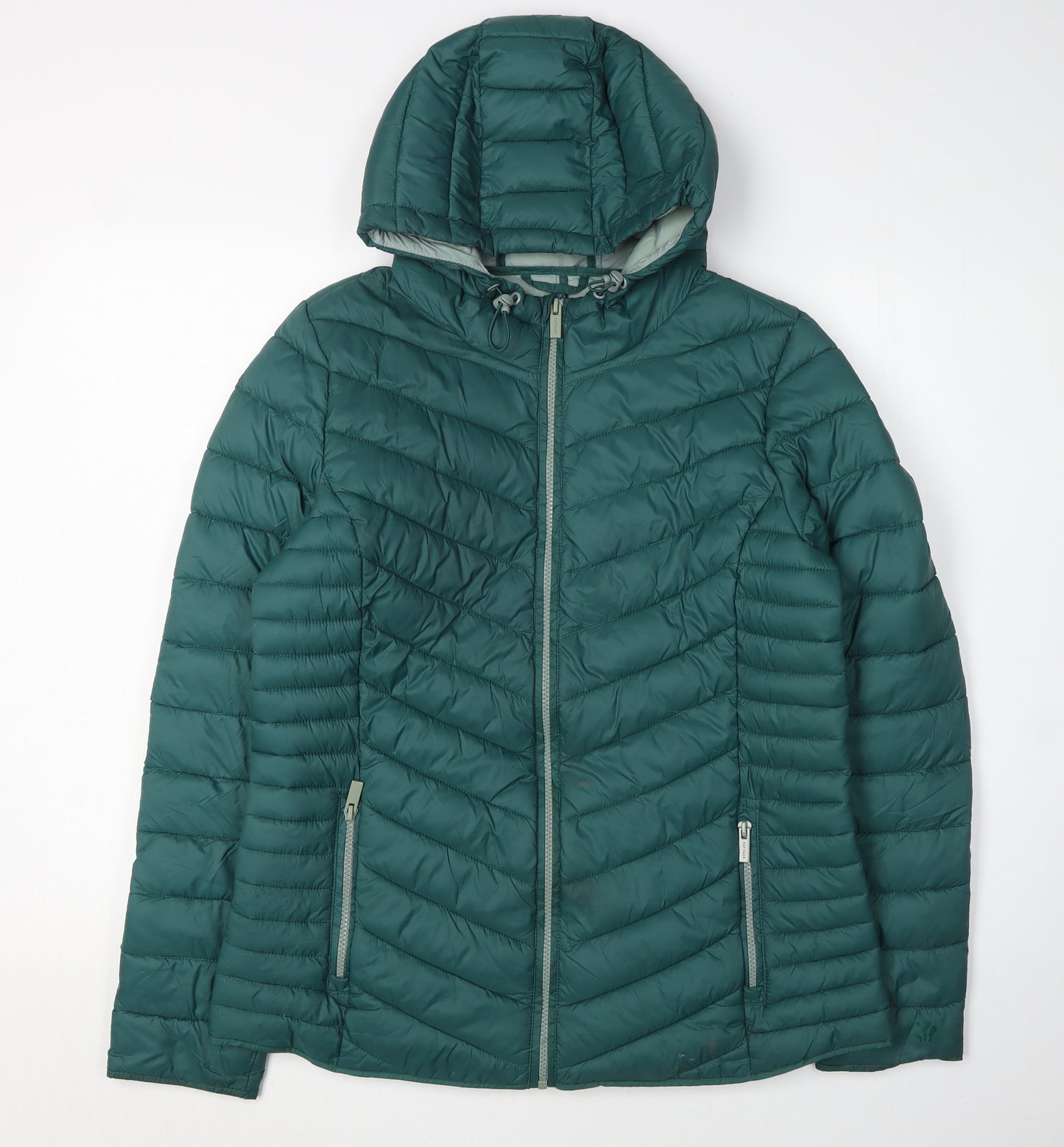 Fat Face Women's Green Puffer Jacket, Size 12, Hooded