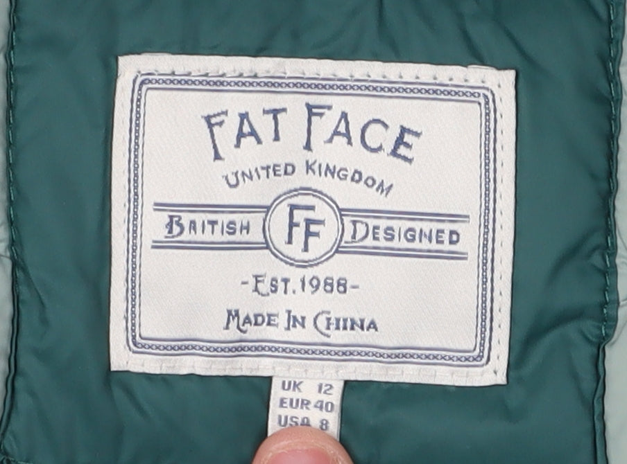 Fat Face Women's Green Puffer Jacket, Size 12, Hooded