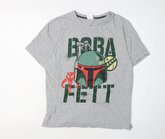 Front view of Star Wars Men's Grey Boba Fett T-Shirt M