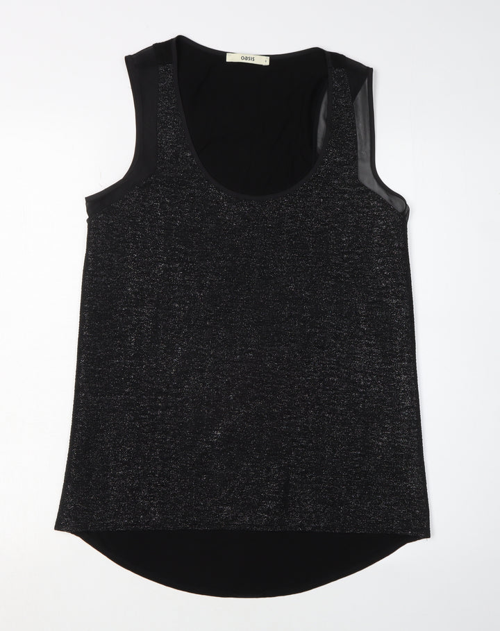 Oasis Women's Black Tank Top Size S Scoop Neck Viscose