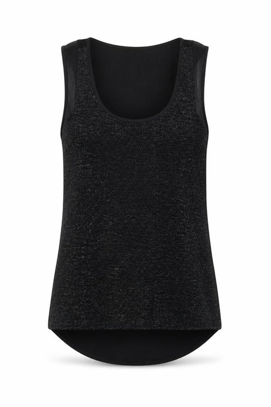 Front view of Oasis Women's Black Tank Top, size S, Scoop Neck Viscose