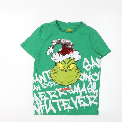 Tescos Boys Green Grinch Sequin T-Shirt 8-9 Years Christmas Fun