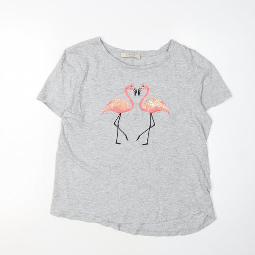 Oasis Women's Grey Flamingo T-Shirt, Size S, Casual Style