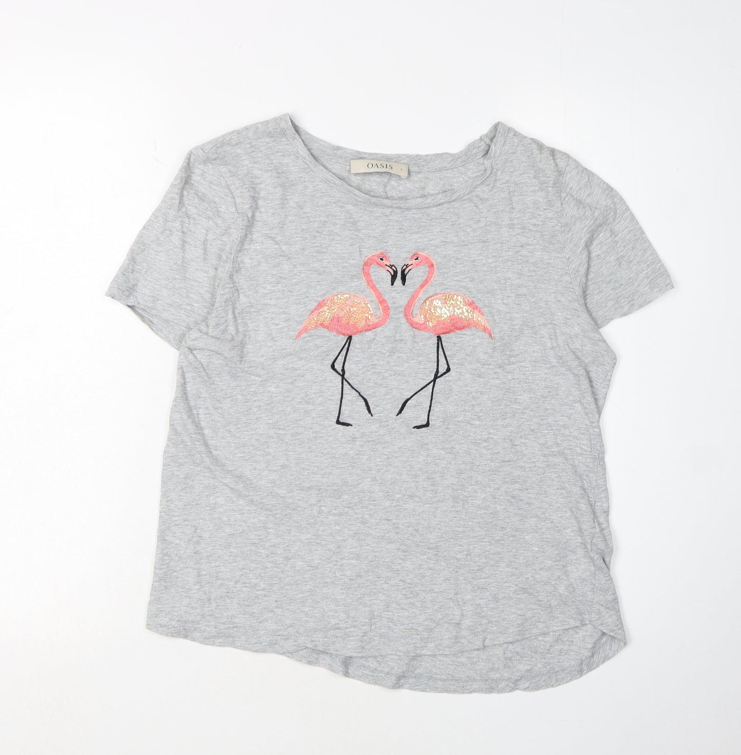 Oasis Women's Grey Flamingo T-Shirt, Size S, Casual Style