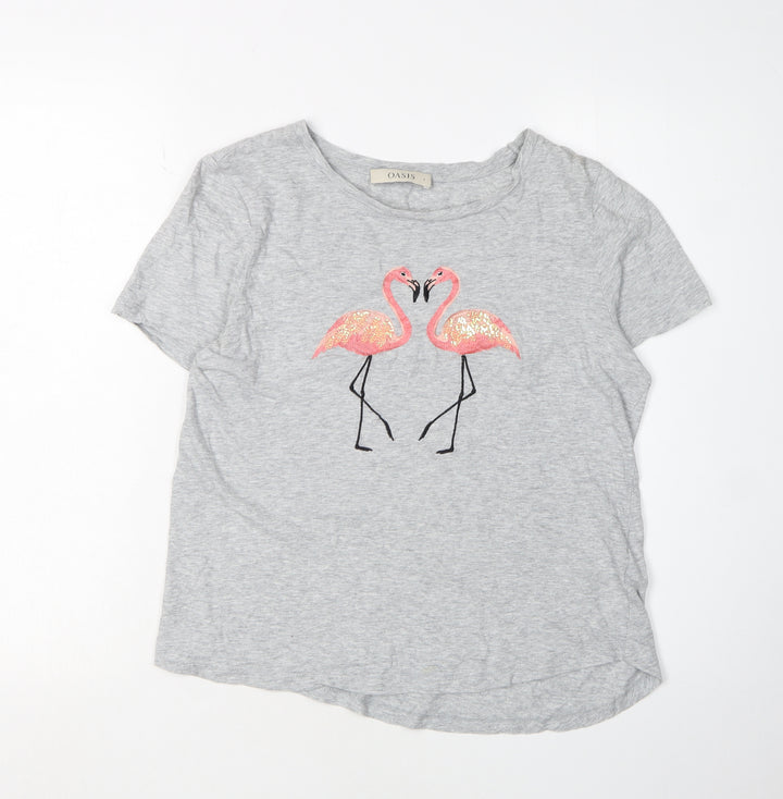 Oasis Women's Grey Flamingo T-Shirt, Size S, Casual Style