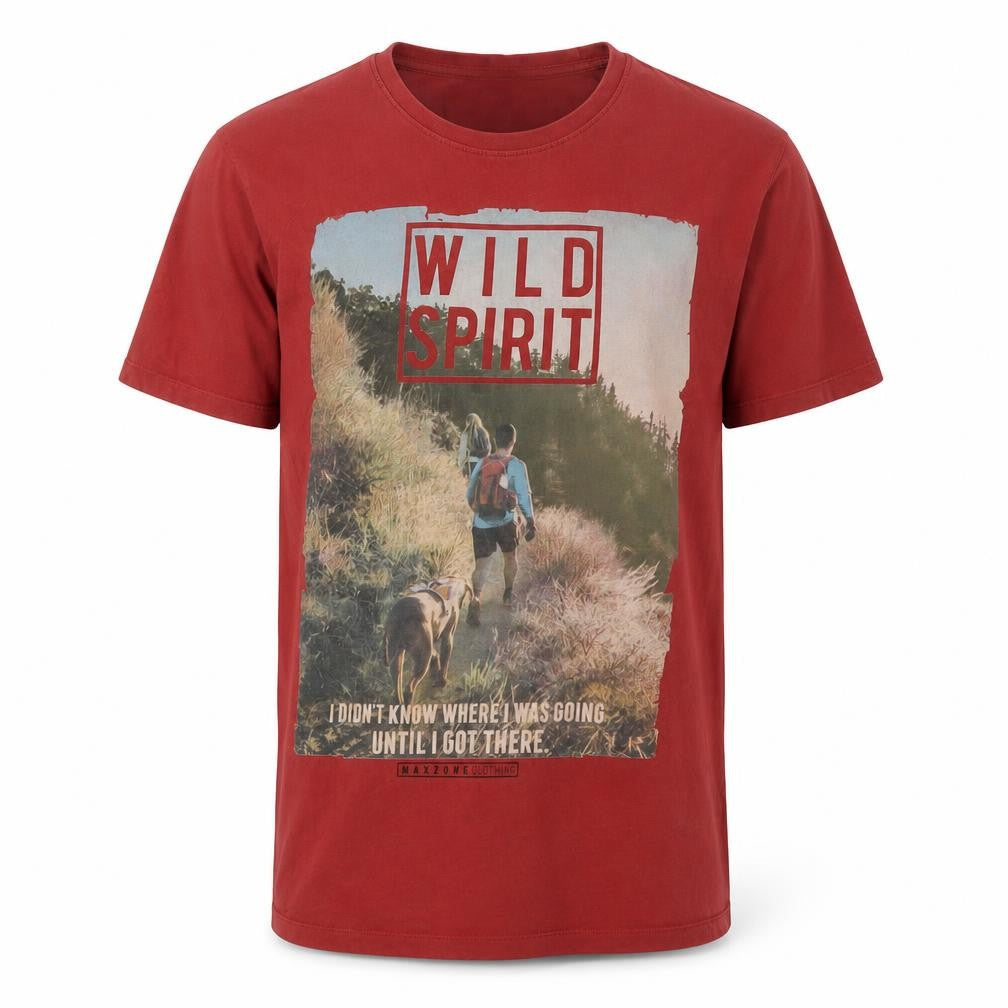 Front view of Maxzone Men's Red Nature Graphic T-Shirt L Regular Fit