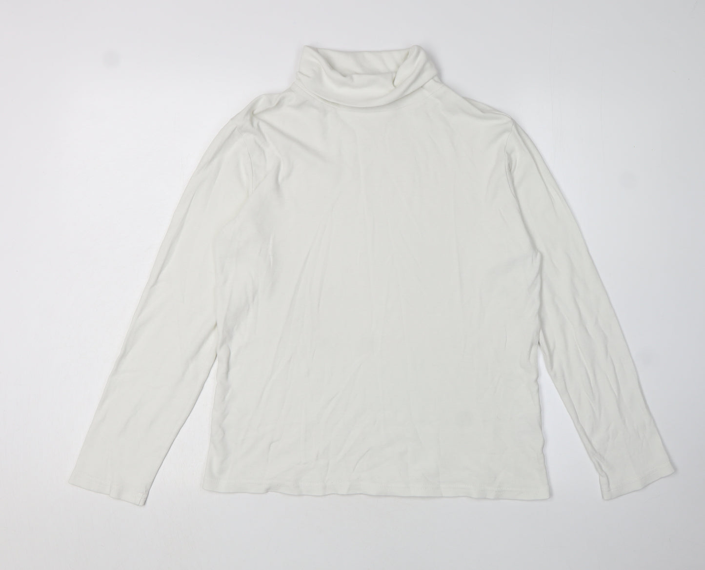 ISLE Women's White Roll Neck Long Sleeve Top