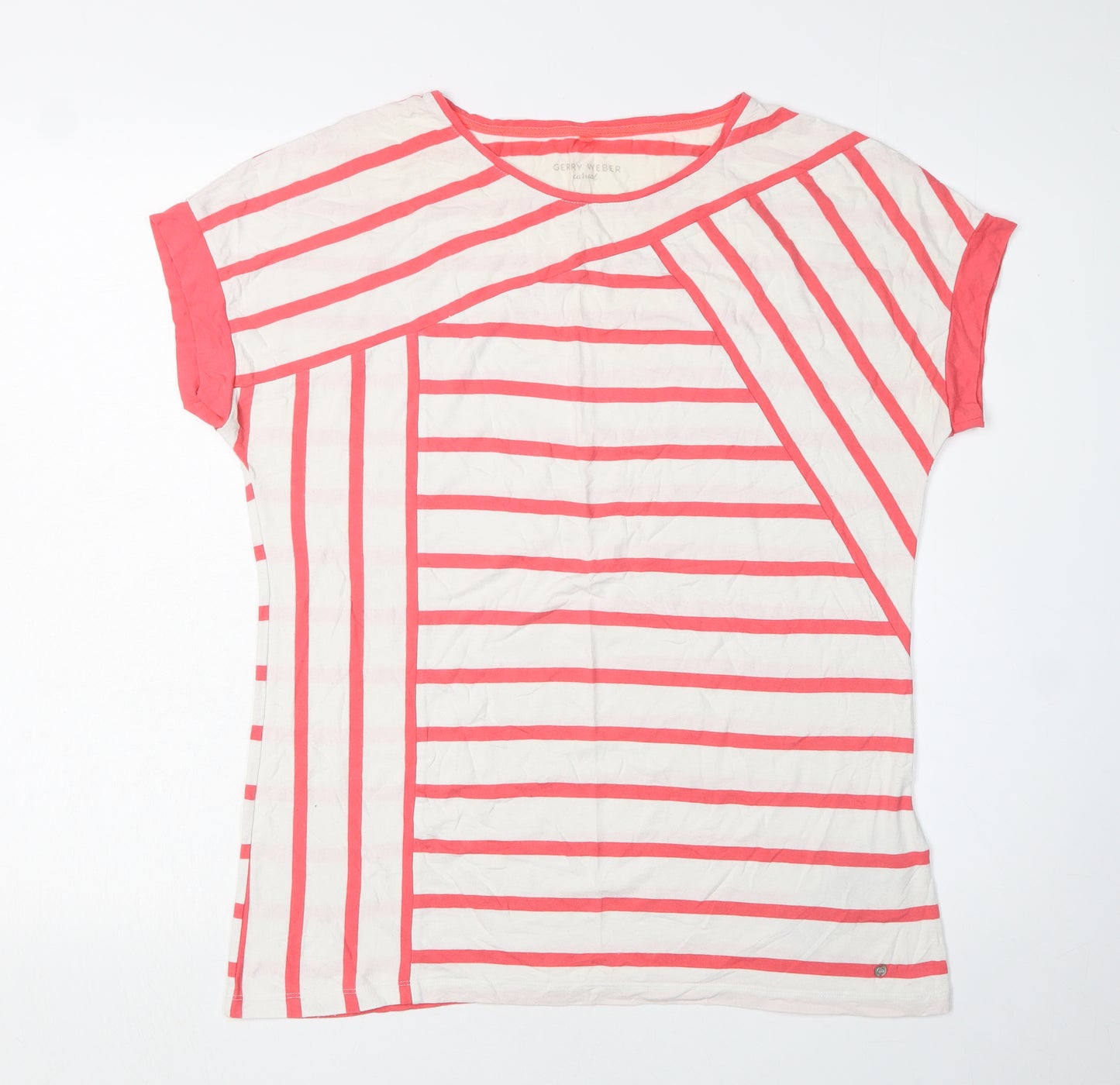Gerry Weber Women's Striped T-Shirt, Size 12, Casual, Ivory/Pink