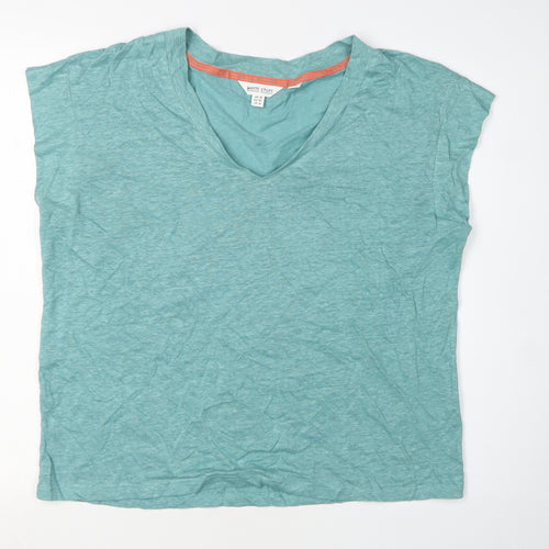 White Stuff Women’s Green Linen V-Neck T-Shirt Size 14