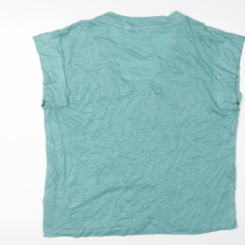 White Stuff Women’s Green Linen V-Neck T-Shirt Size 14