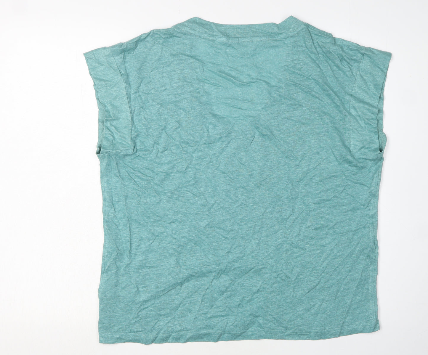 White Stuff Women’s Green Linen V-Neck T-Shirt Size 14