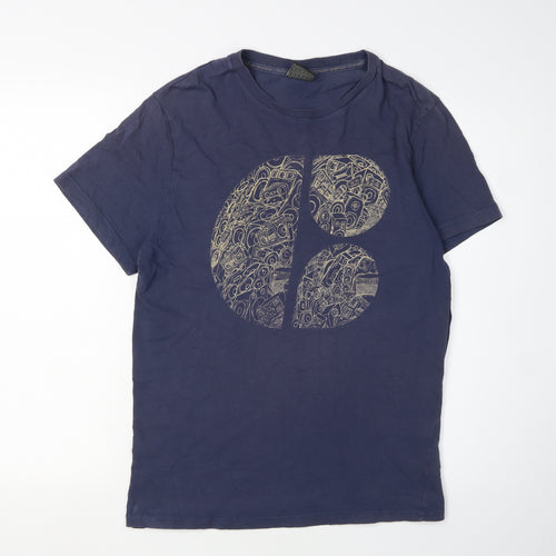 Crafted Men's Blue Graphic Art T-Shirt L