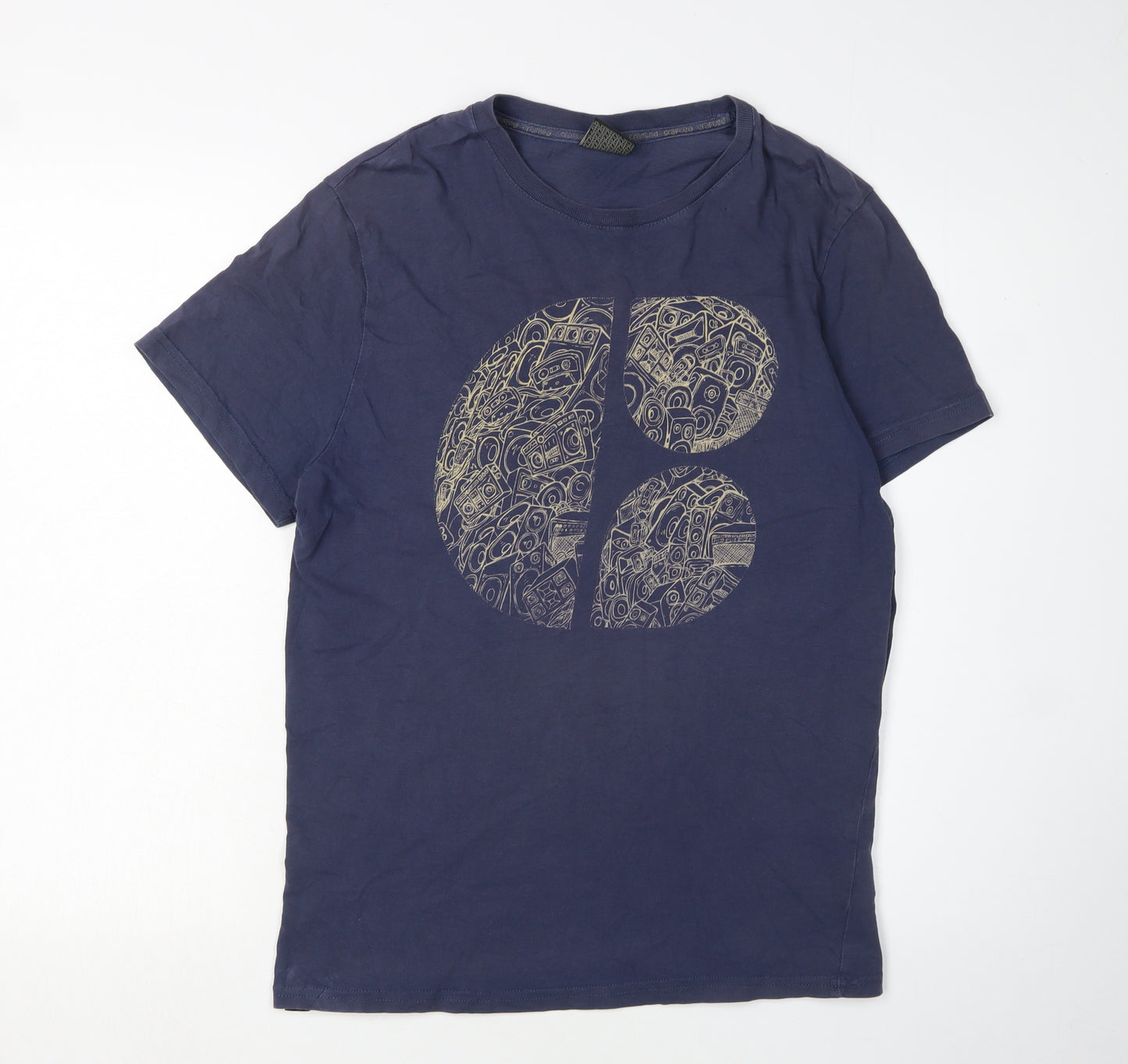 Crafted Men's Blue Graphic Art T-Shirt L