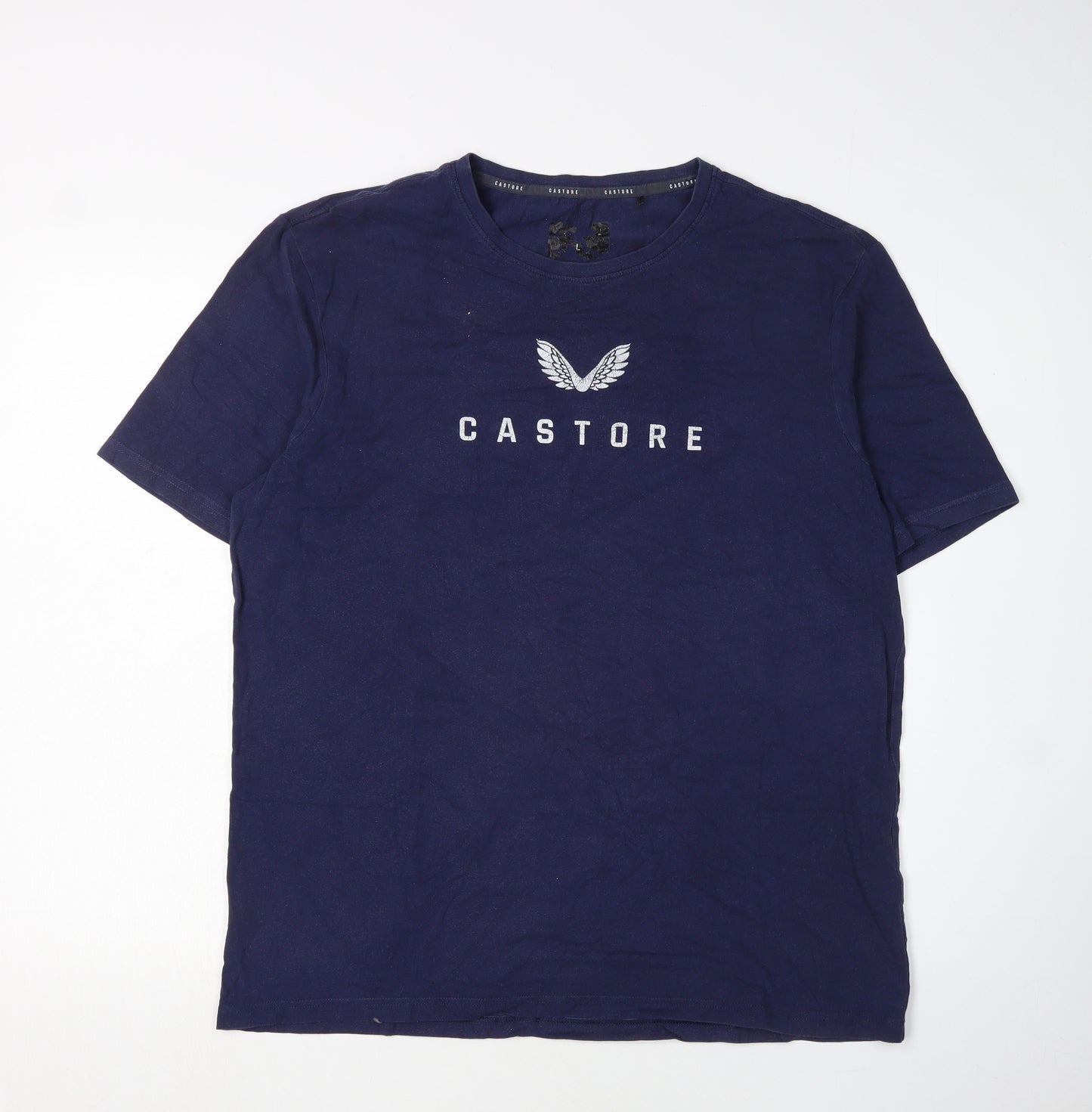 Castore Men's Blue L T-Shirt, Crew Neck, Short Sleeve