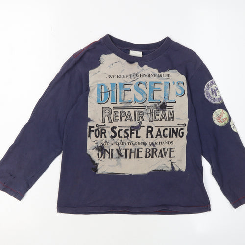 Diesel Boys Blue Graphic Long Sleeve T-Shirt Size 6 Years