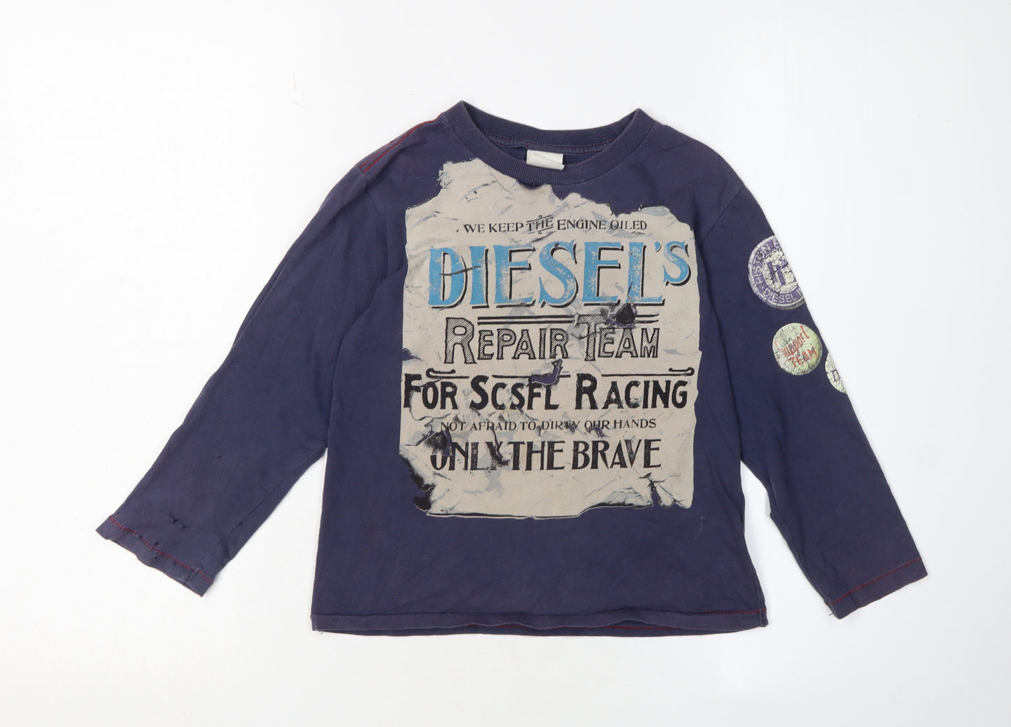 Diesel Boys Blue Graphic Long Sleeve T-Shirt Size 6 Years