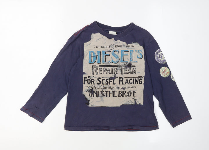 Diesel Boys Blue Graphic Long Sleeve T-Shirt Size 6 Years