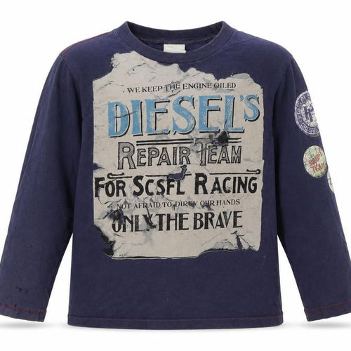 Diesel Boys Blue Graphic Long Sleeve T-Shirt Size 6 Years