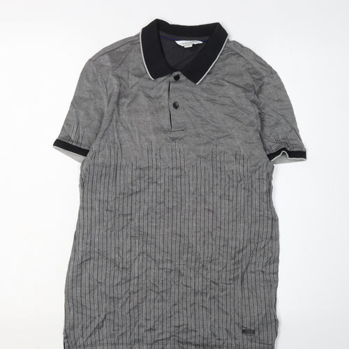 Calvin Klein Men's Grey Striped Polo Shirt Size S