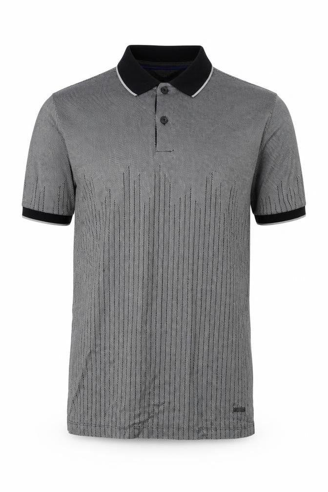 Calvin Klein Men's Grey Striped Polo Shirt Size S