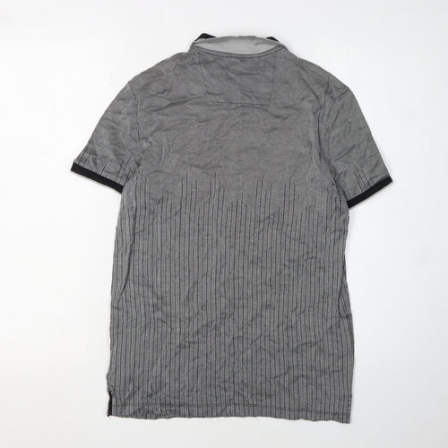Calvin Klein Men's Grey Striped Polo Shirt Size S