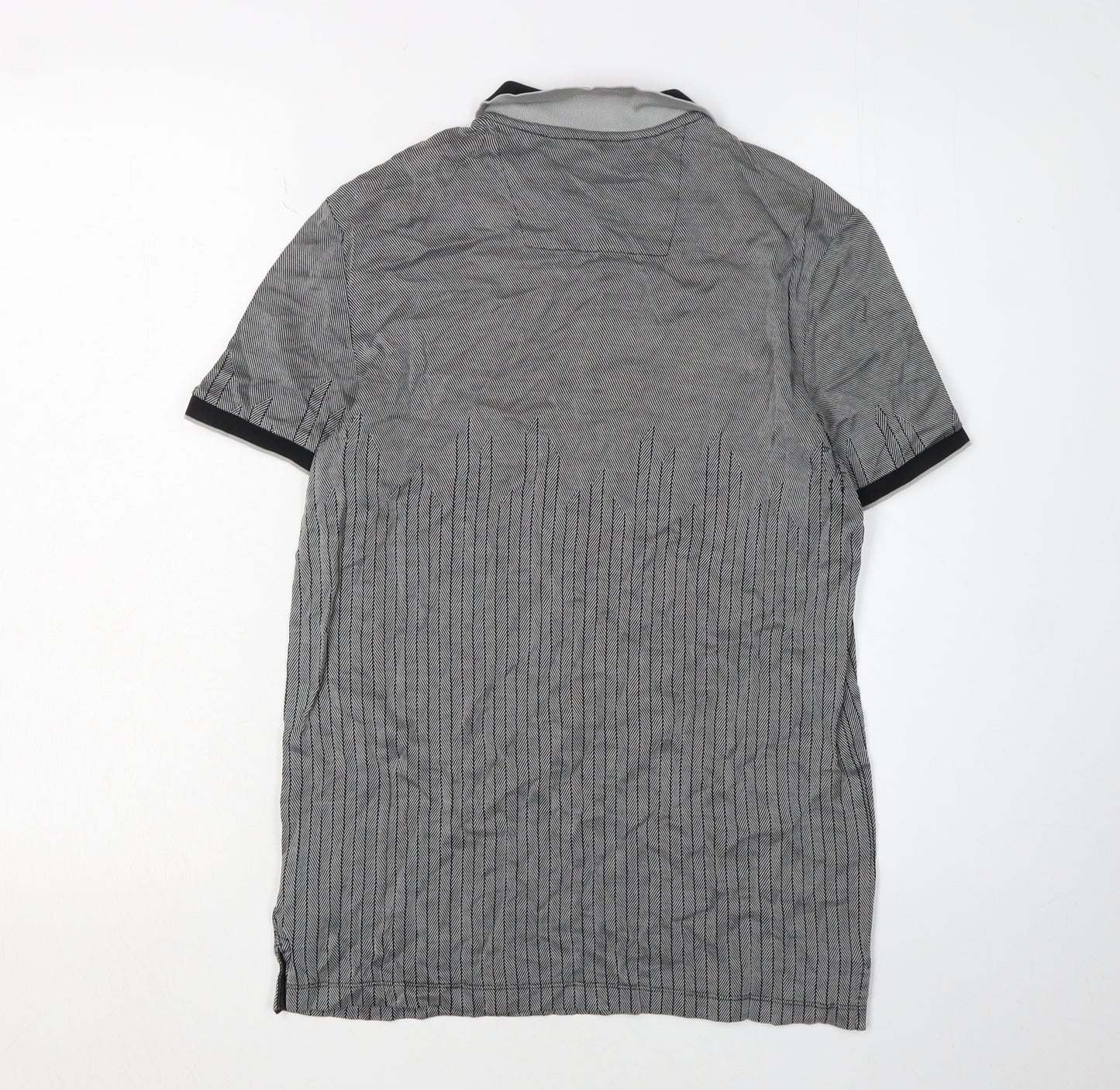 Calvin Klein Men's Grey Striped Polo Shirt Size S