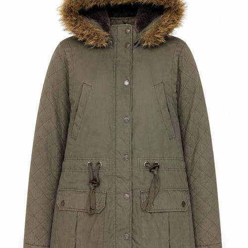 FatFace Women's Green Parka Jacket Size 10, Hooded & Fur Trim