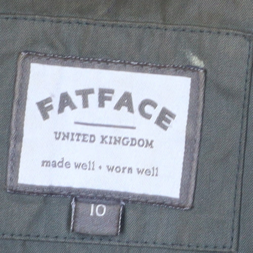 FatFace Women's Green Parka Jacket Size 10, Hooded & Fur Trim