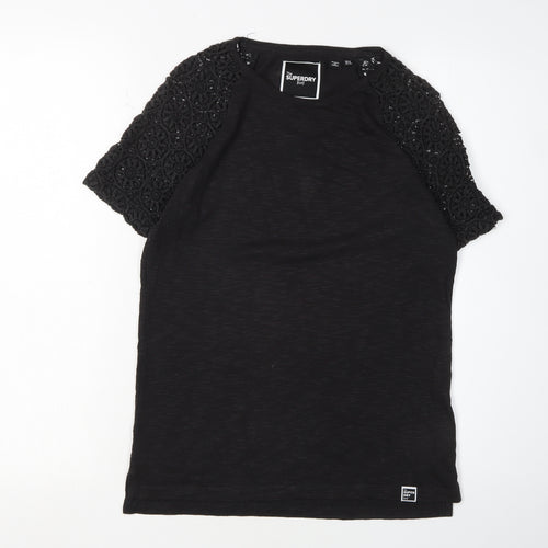 Superdry Women's Black Crochet T-Shirt, Size 8