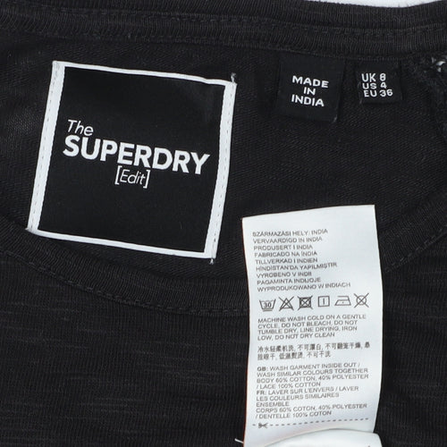 Superdry Women's Black Crochet T-Shirt, Size 8