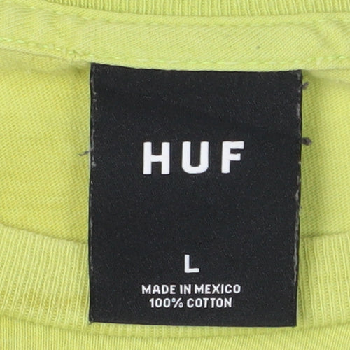 HUF Men's Green Long Sleeve Logo T-Shirt Size L