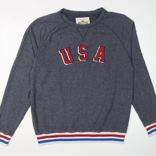Hollister Men's Grey Pullover Sweatshirt M USA Logo