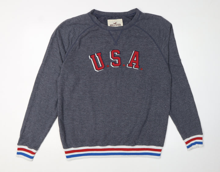 Hollister Men's Grey Pullover Sweatshirt M USA Logo