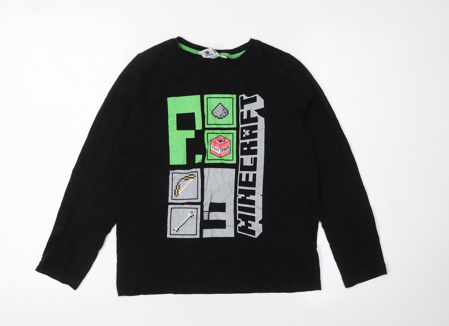 Boys's Minecraft T-Shirt Black Long Sleeve 10-11 Years