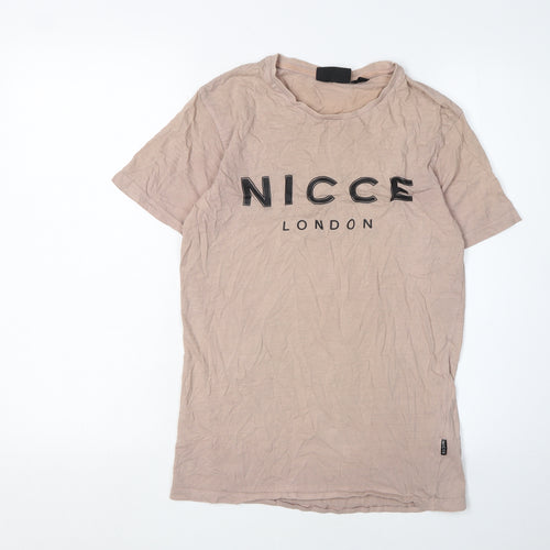 NICCE Men Beige XS Solid Crew Neck Tee