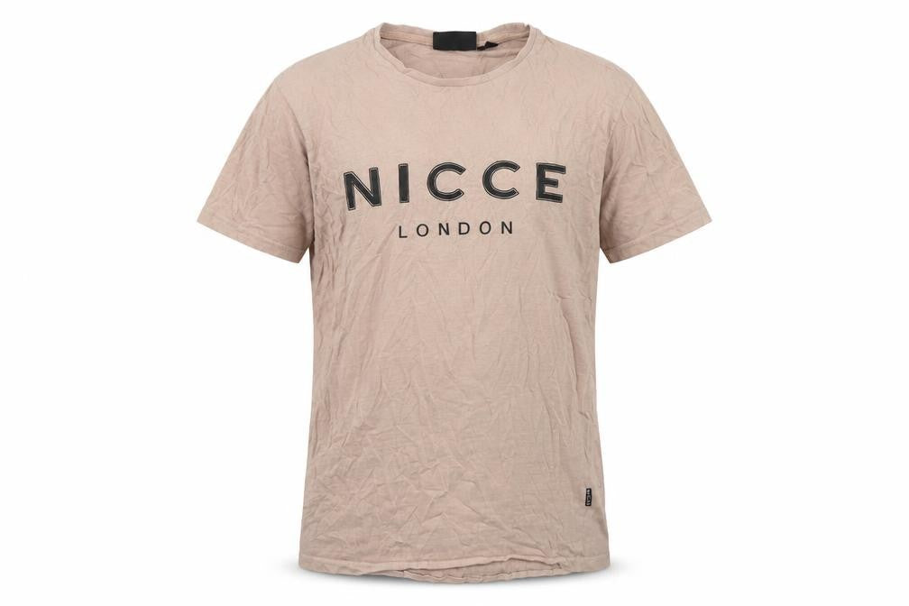 Front view of NICCE Men Beige XS Solid Crew Neck Tee