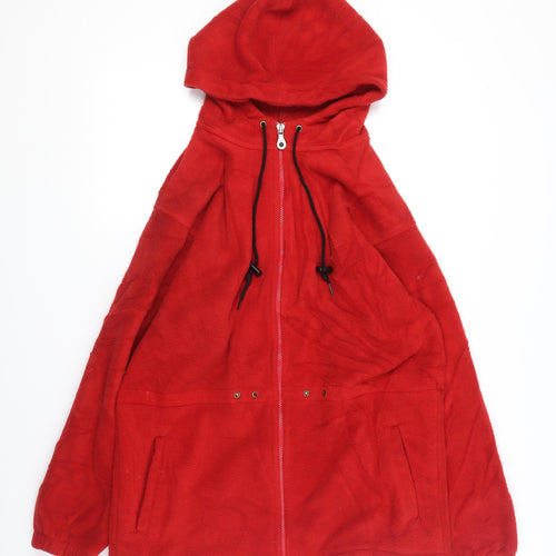 Lands' End Women's Red Fleece Jacket, M, Hooded