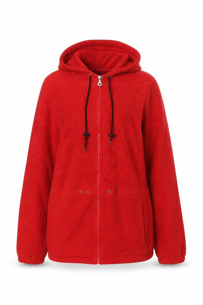Front view of Lands' End Women's Red Fleece Jacket, M, Hooded