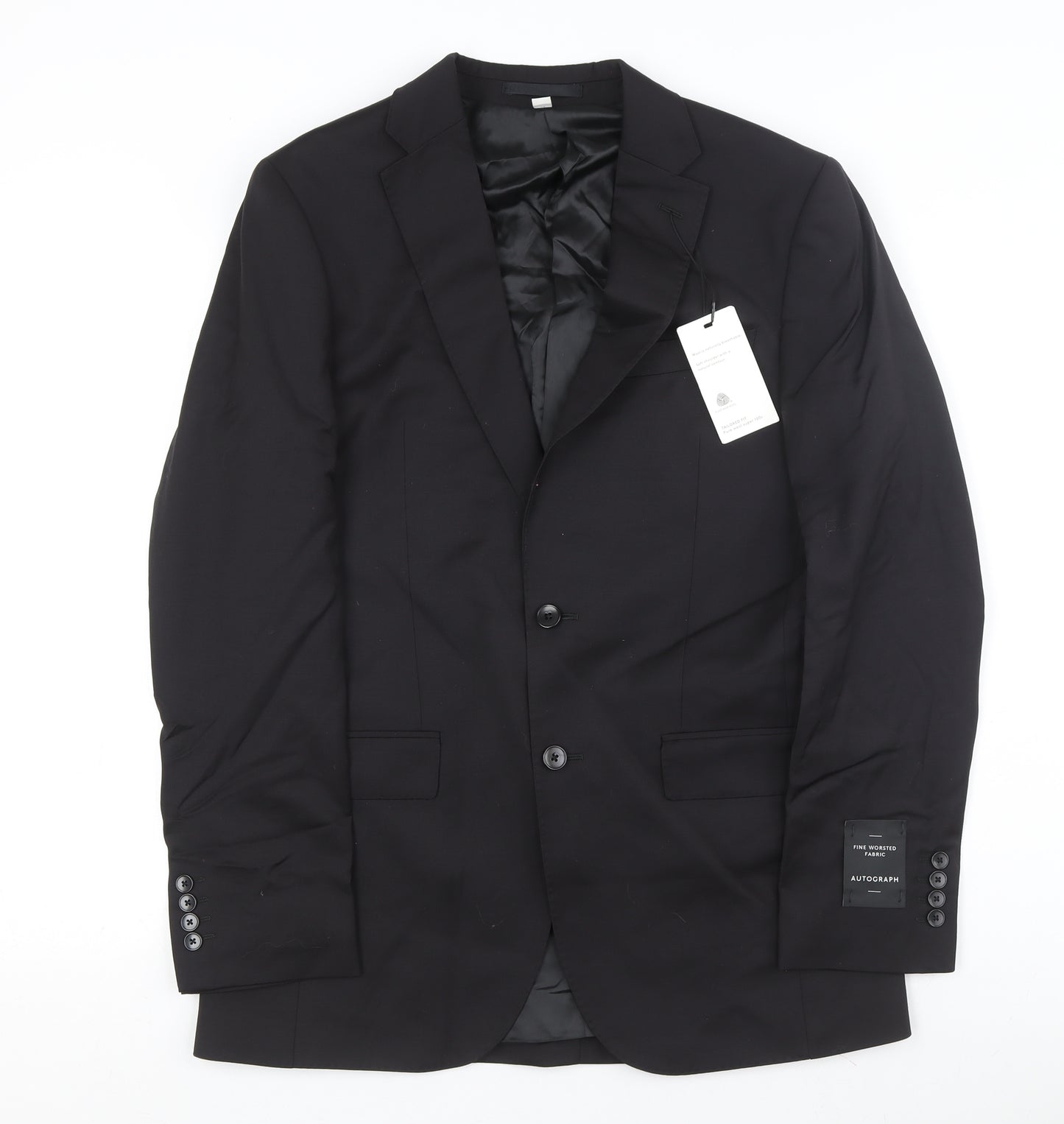 Marks and Spencer Men's Black Wool Blazer, 38L Fit