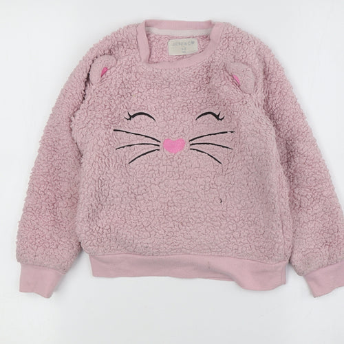 Jeff & Co Girls Pink Cat Sweatshirt 5-6 Years Bouclé Pullover