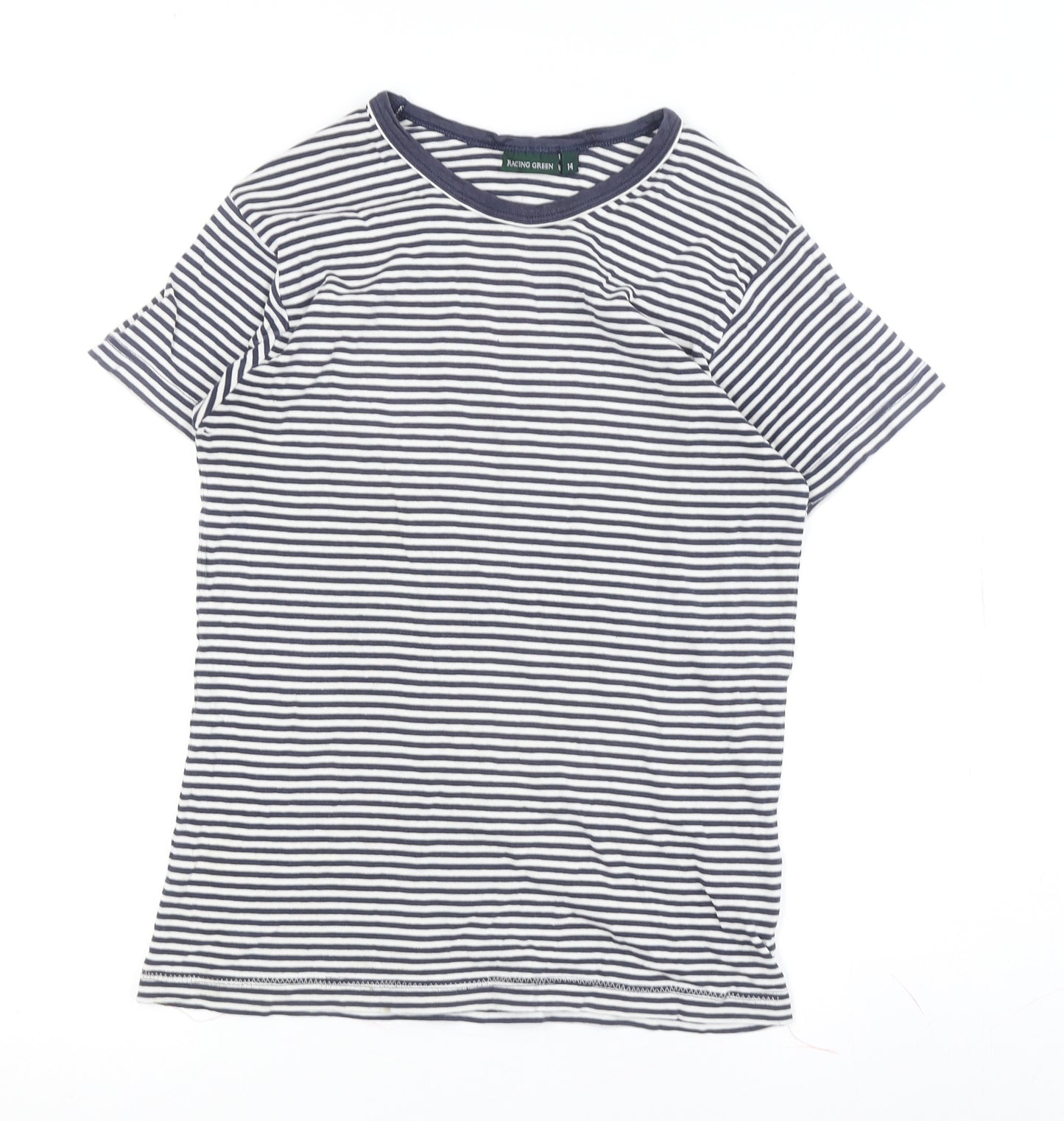 Racing Green Women's Blue Striped Jersey Crew Neck T-Shirt