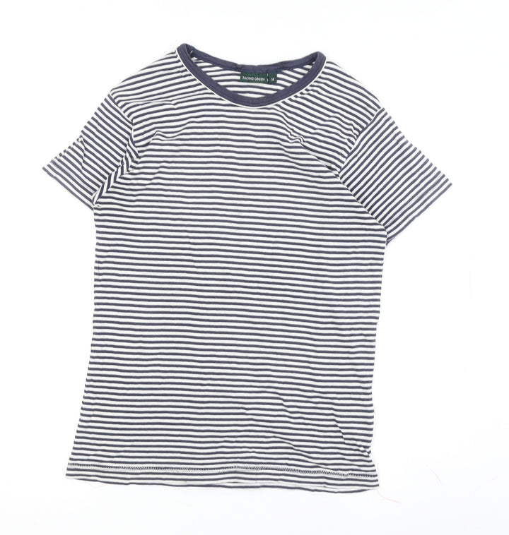 Racing Green Women's Blue Striped Jersey Crew Neck T-Shirt