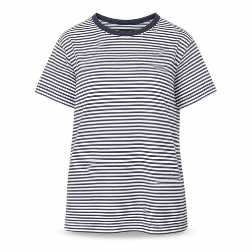 Racing Green Women's Blue Striped Jersey Crew Neck T-Shirt