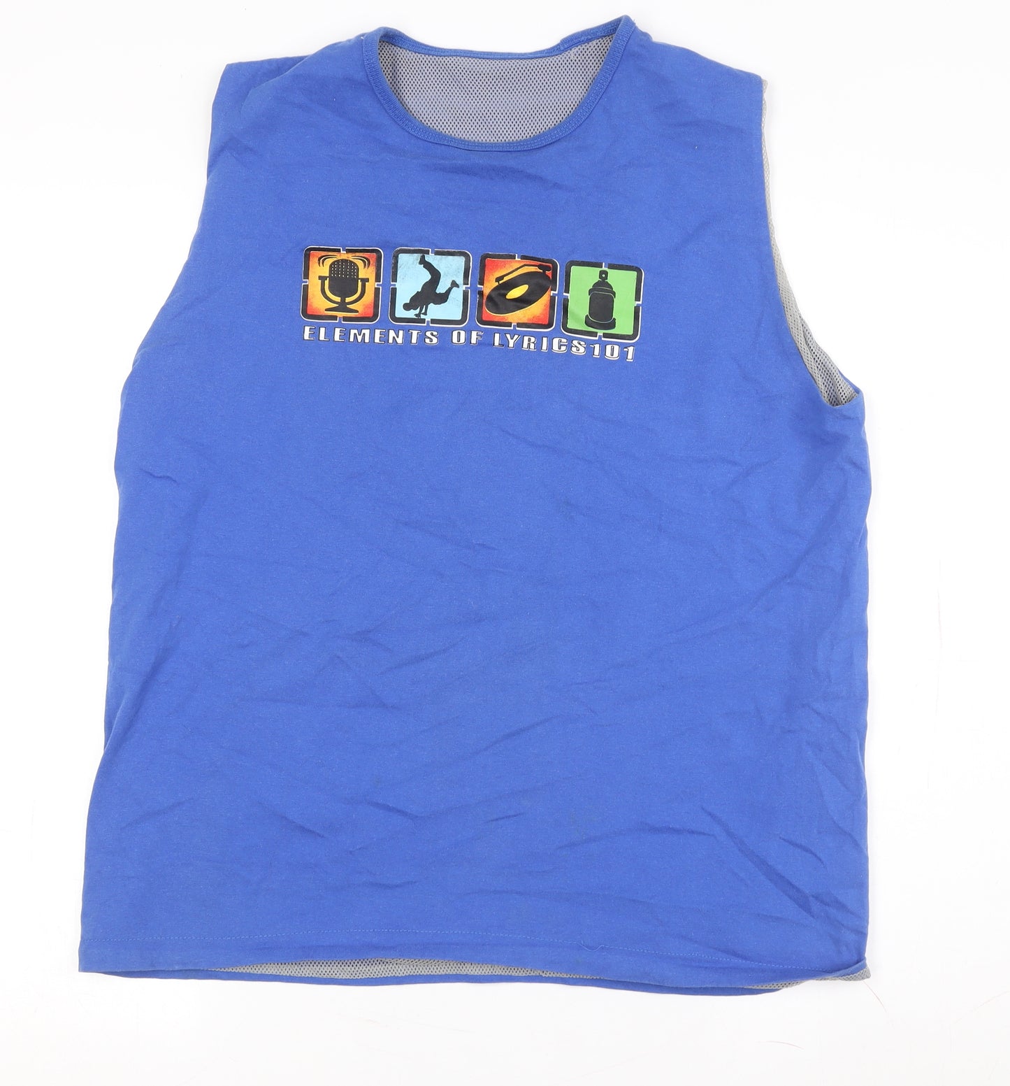 Anvil Men's Blue Sleeveless Music Theme Tee L