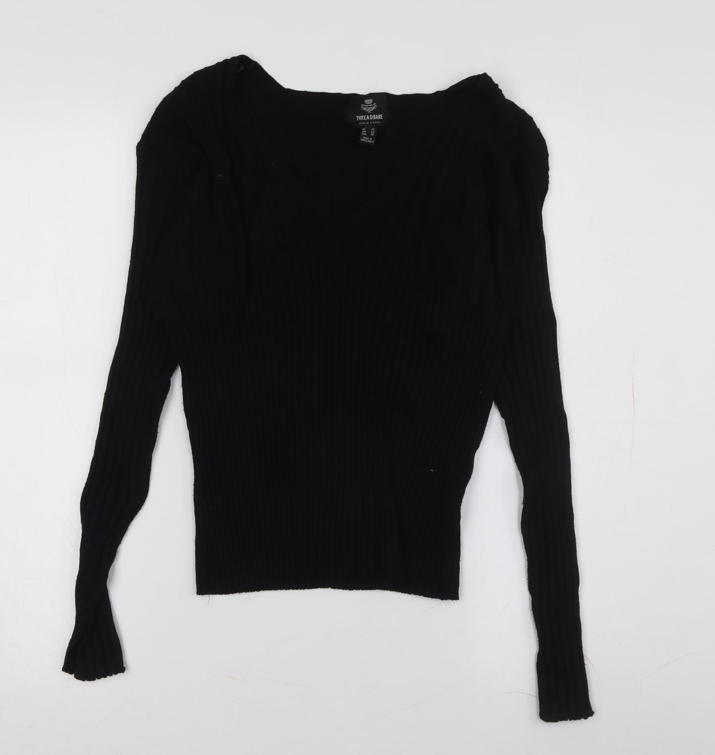 Threadbare Women's Black V-Neck Pullover Jumper Size 10