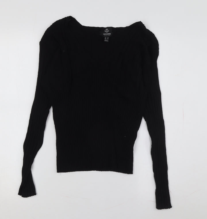 Threadbare Women's Black V-Neck Pullover Jumper Size 10