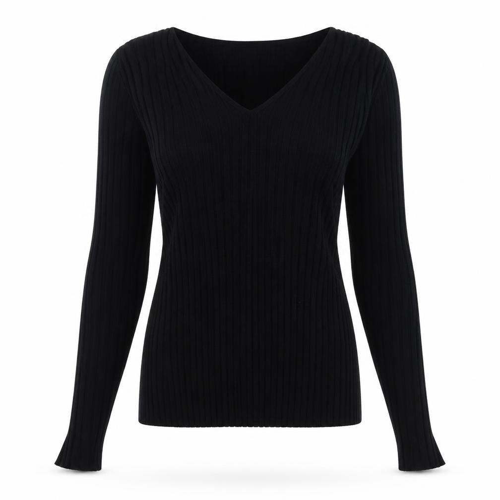 Front view of Threadbare Women's Black V-Neck jumper, size 10