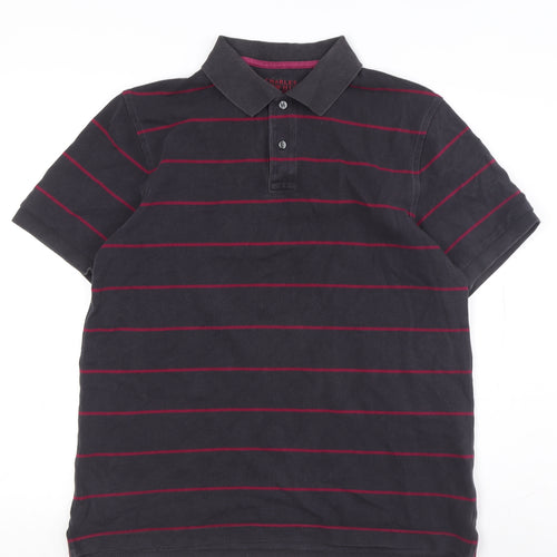 Charles Tyrwhitt Men's Black Striped Short Sleeve Polo M