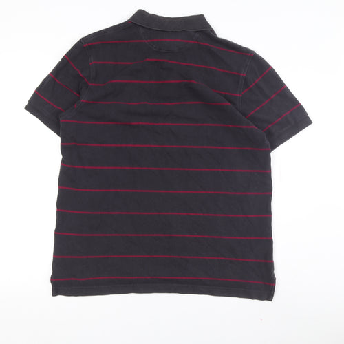 Charles Tyrwhitt Men's Black Striped Short Sleeve Polo M
