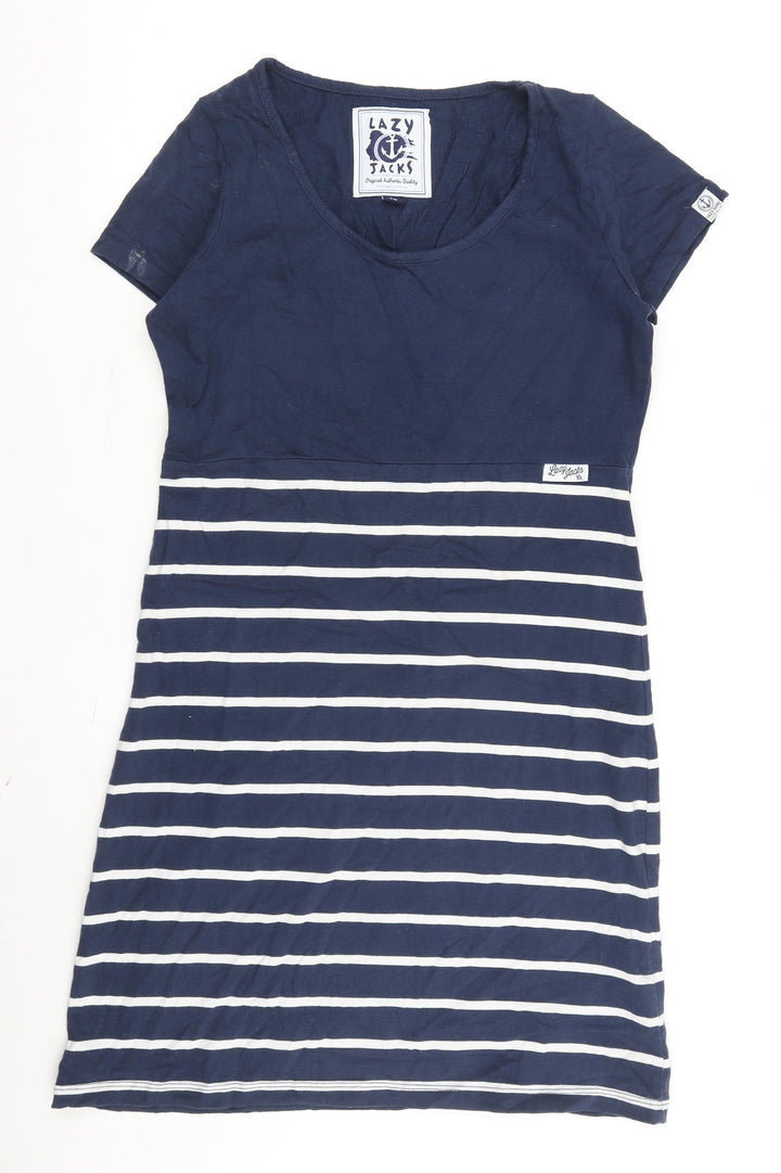 Lazy Jacks Women Blue Nautical Stripes T-Shirt Dress